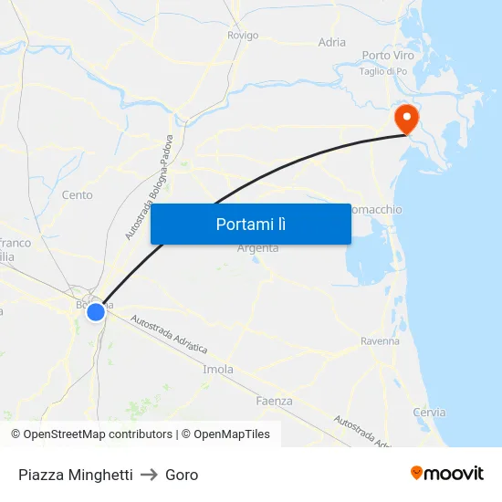 Piazza Minghetti to Goro map