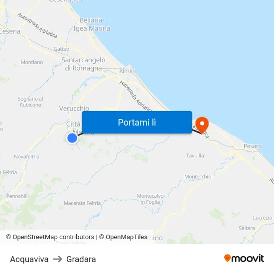 Acquaviva to Gradara map