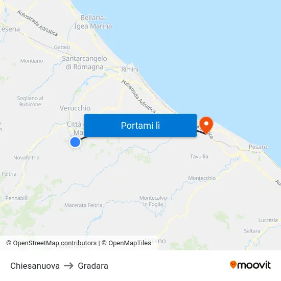 Chiesanuova to Gradara map