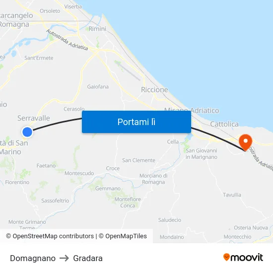 Domagnano to Gradara map