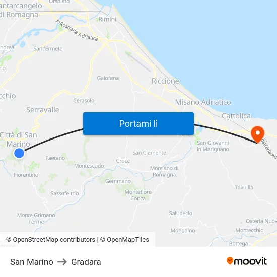 San Marino to Gradara map