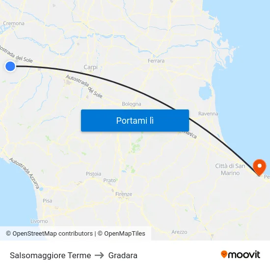 Salsomaggiore Terme to Gradara map