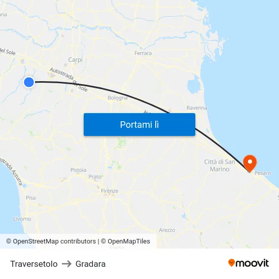 Traversetolo to Gradara map