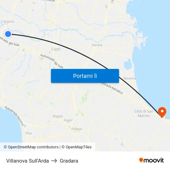 Villanova Sull'Arda to Gradara map