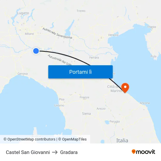 Castel San Giovanni to Gradara map