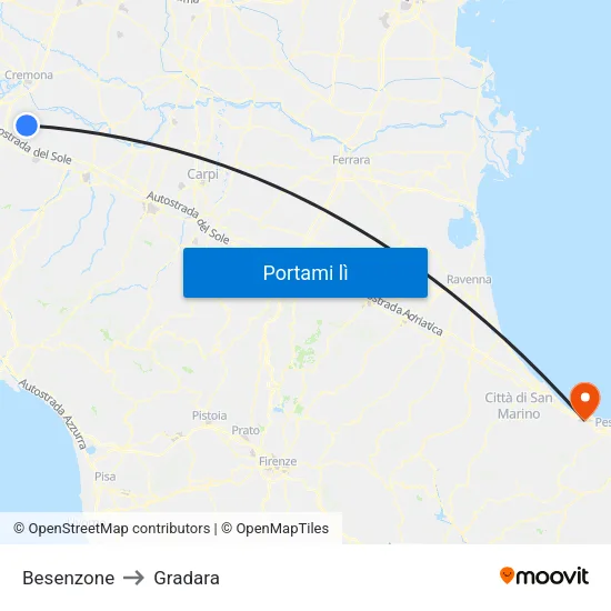 Besenzone to Gradara map