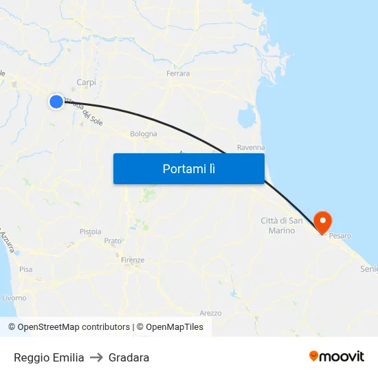 Reggio Emilia to Gradara map