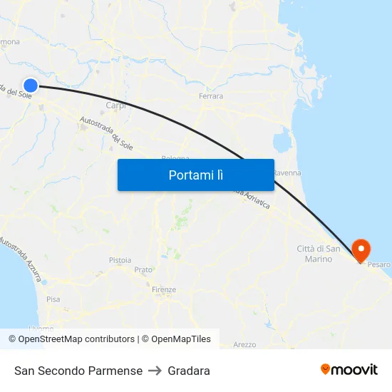 San Secondo Parmense to Gradara map