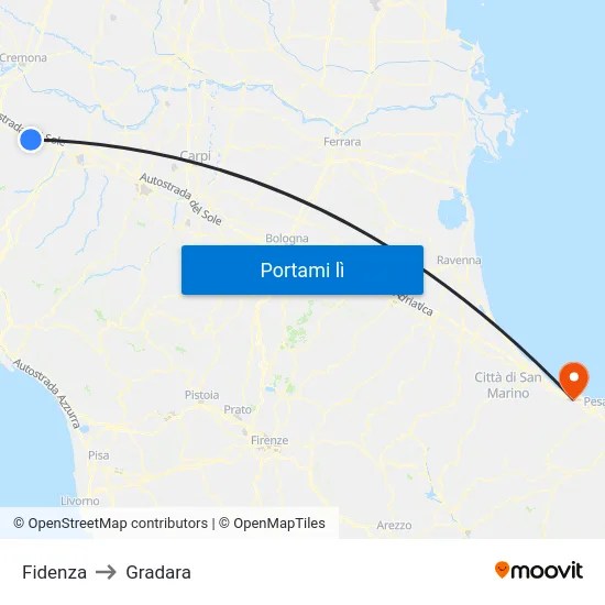 Fidenza to Gradara map
