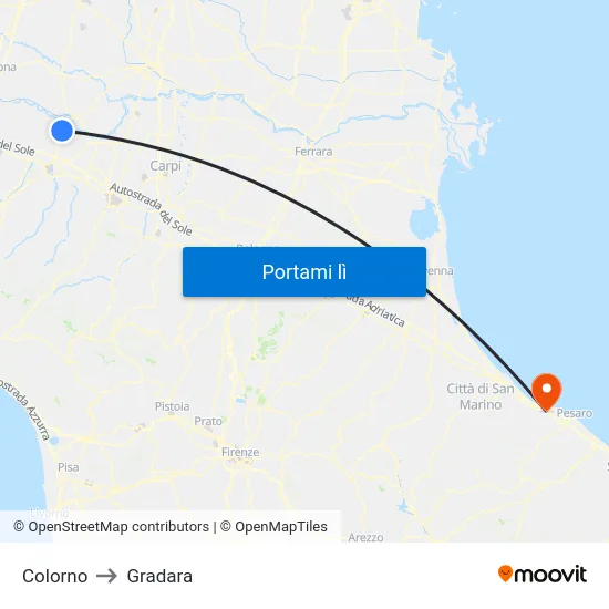 Colorno to Gradara map