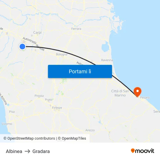 Albinea to Gradara map