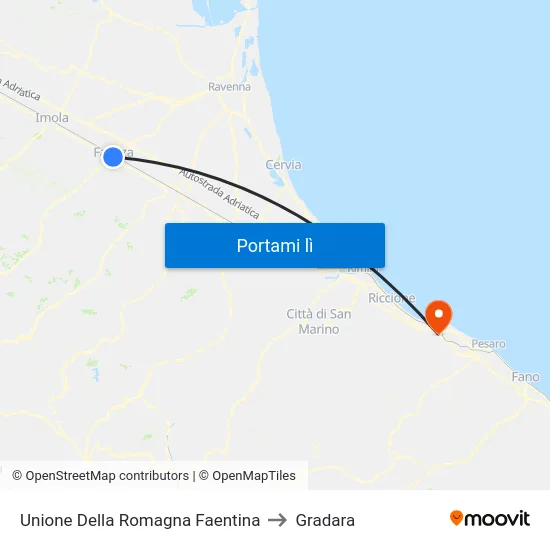 Unione Della Romagna Faentina to Gradara map