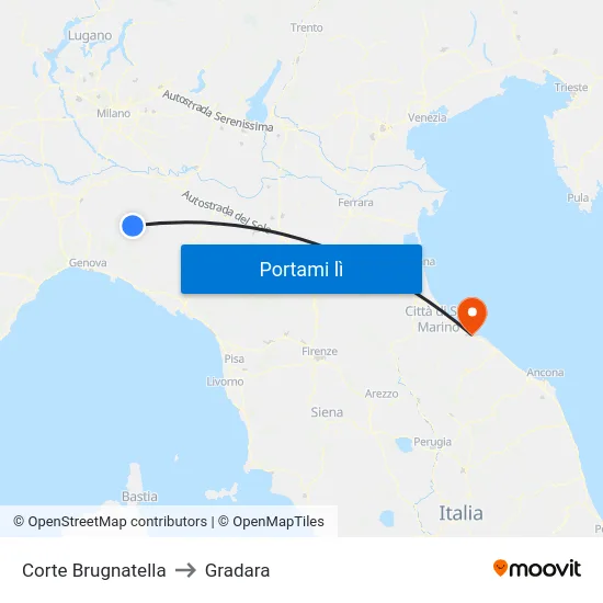 Corte Brugnatella to Gradara map