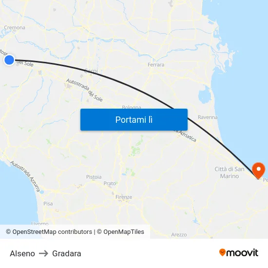 Alseno to Gradara map