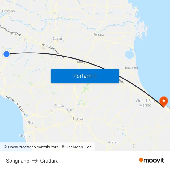 Solignano to Gradara map