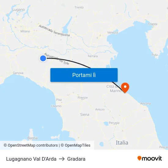 Lugagnano Val D'Arda to Gradara map