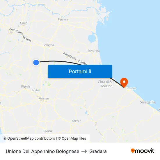Unione Dell'Appennino Bolognese to Gradara map