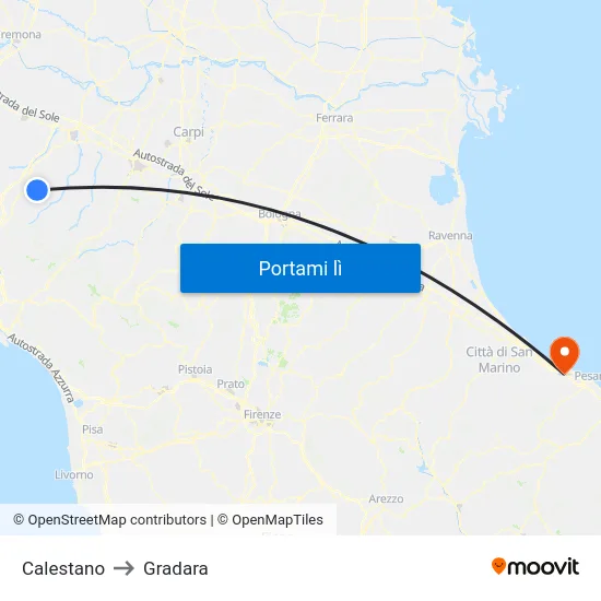 Calestano to Gradara map