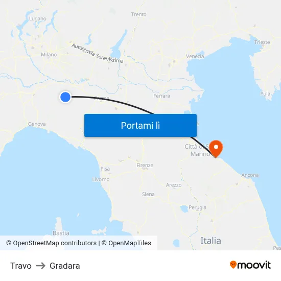 Travo to Gradara map