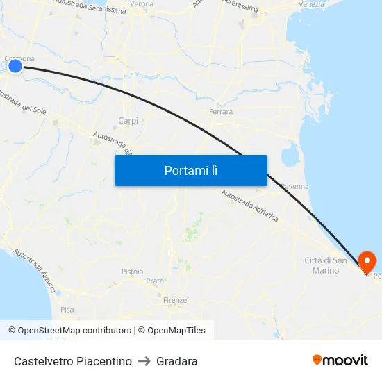 Castelvetro Piacentino to Gradara map