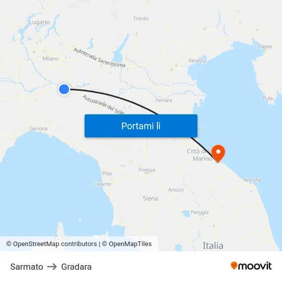 Sarmato to Gradara map