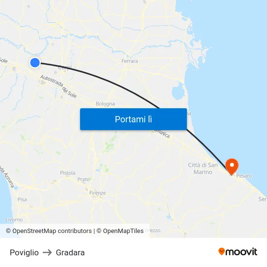 Poviglio to Gradara map