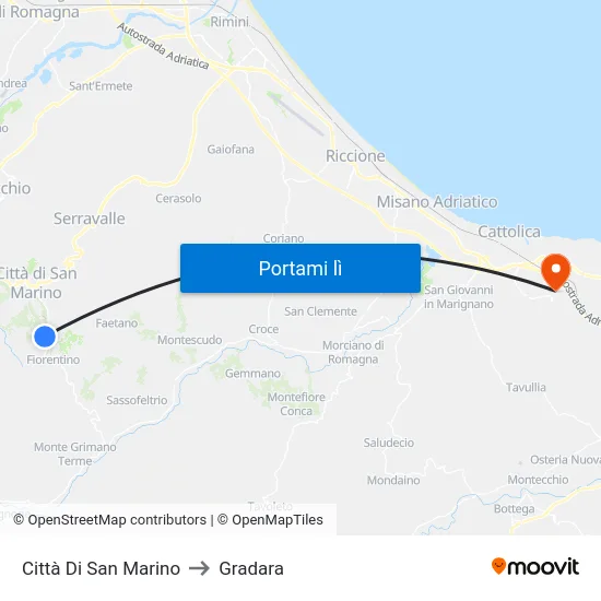 Città Di San Marino to Gradara map