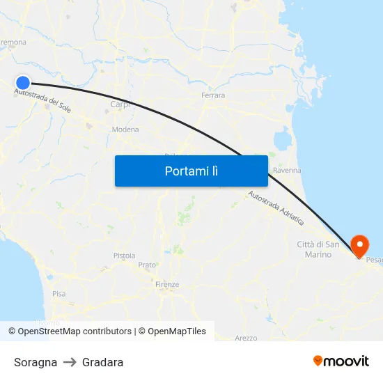 Soragna to Gradara map