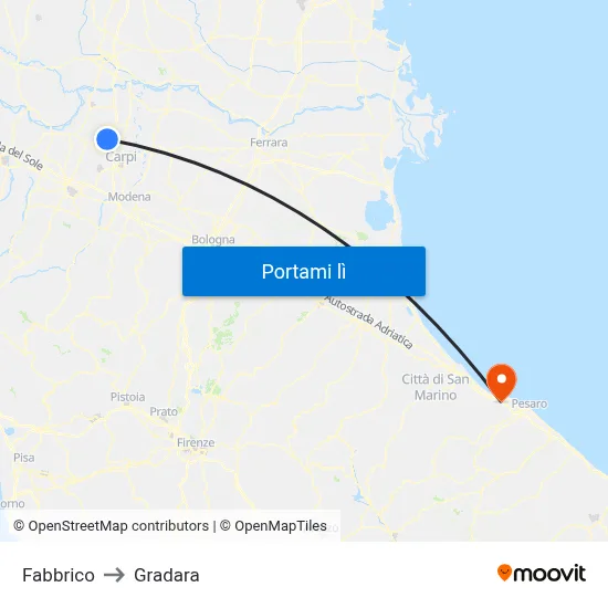 Fabbrico to Gradara map