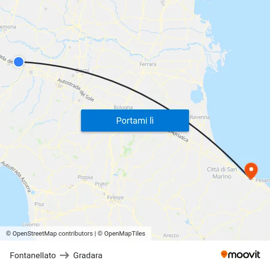 Fontanellato to Gradara map