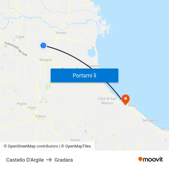 Castello D'Argile to Gradara map