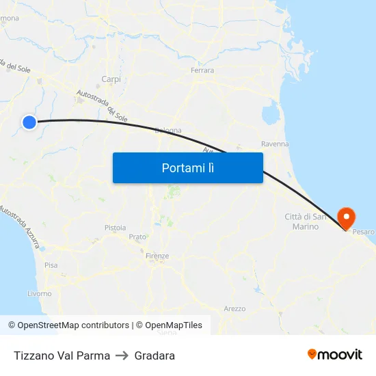 Tizzano Val Parma to Gradara map