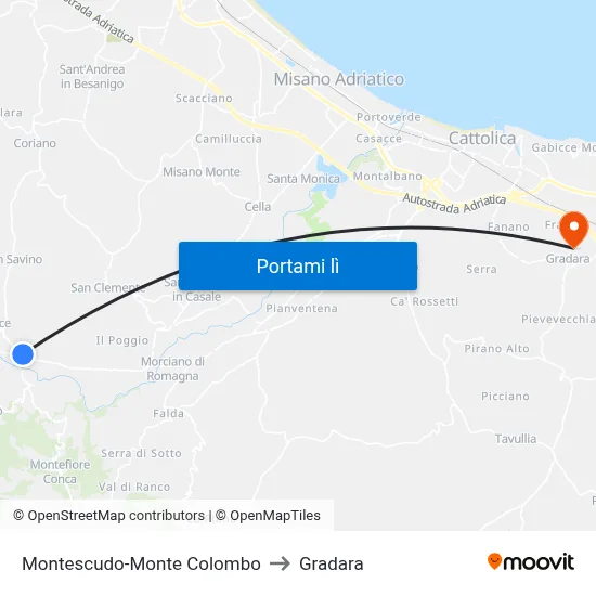 Montescudo-Monte Colombo to Gradara map
