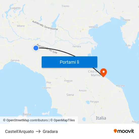 Castell'Arquato to Gradara map