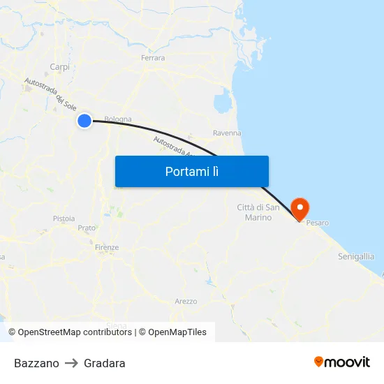 Bazzano to Gradara map