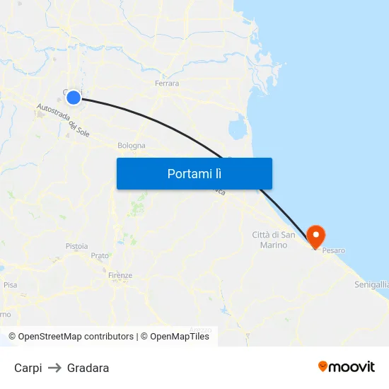 Carpi to Gradara map