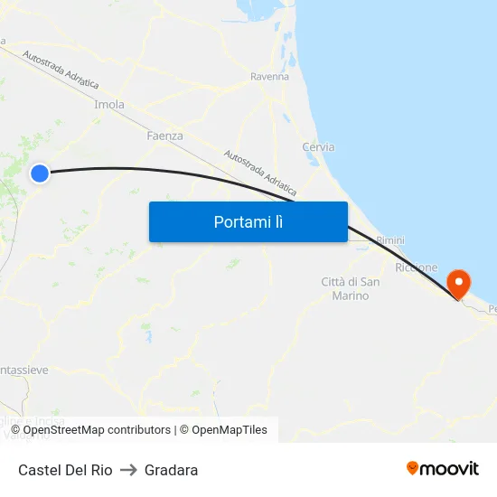 Castel Del Rio to Gradara map