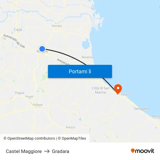 Castel Maggiore to Gradara map