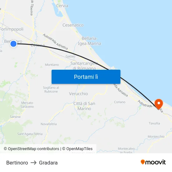 Bertinoro to Gradara map