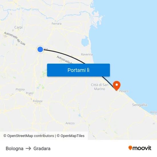 Bologna to Gradara map