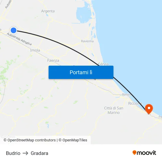 Budrio to Gradara map