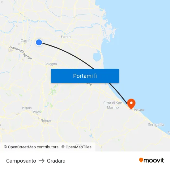 Camposanto to Gradara map