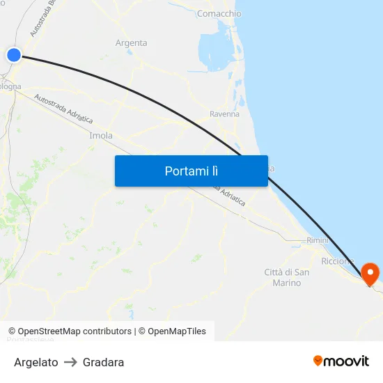 Argelato to Gradara map