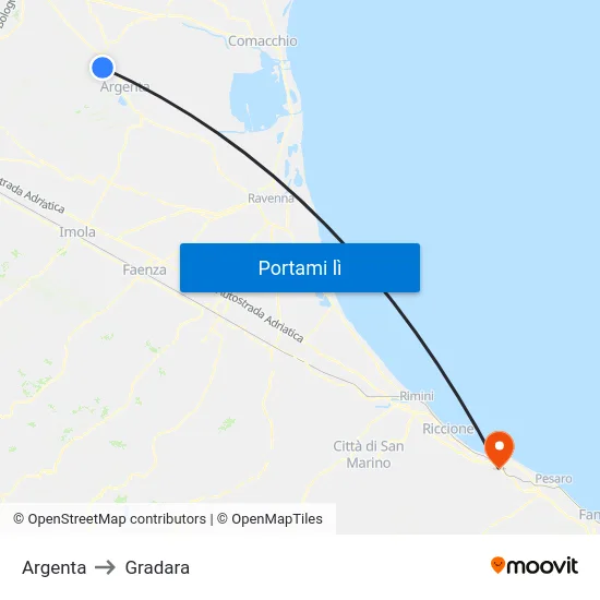 Argenta to Gradara map