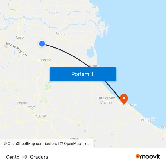 Cento to Gradara map