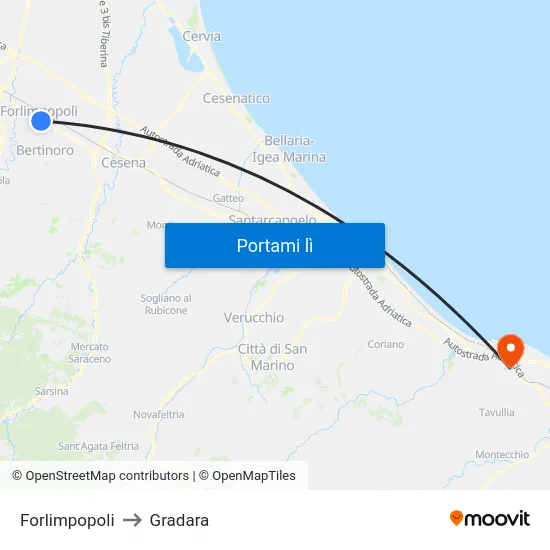 Forlimpopoli to Gradara map