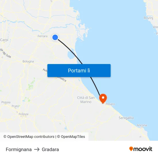 Formignana to Gradara map