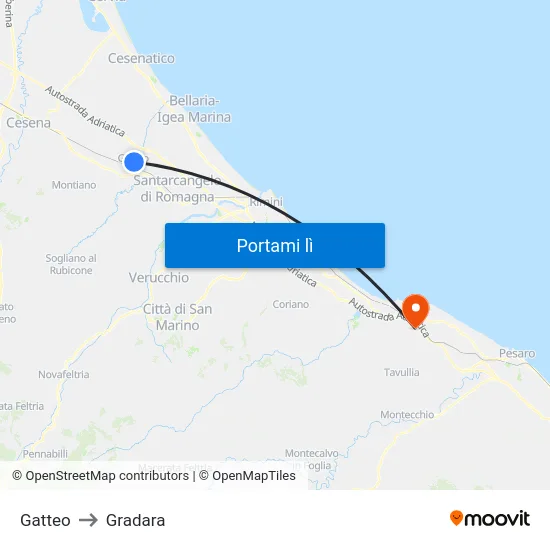 Gatteo to Gradara map