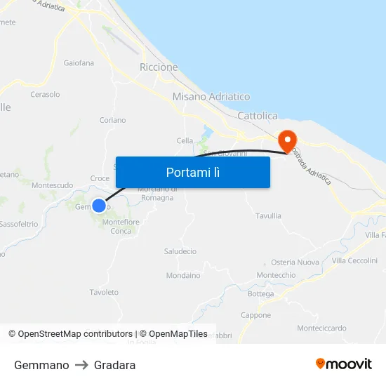 Gemmano to Gradara map