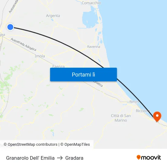 Granarolo Dell' Emilia to Gradara map